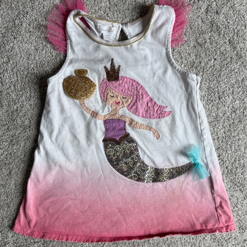 Mermaid Themed Pink and White Tank Top